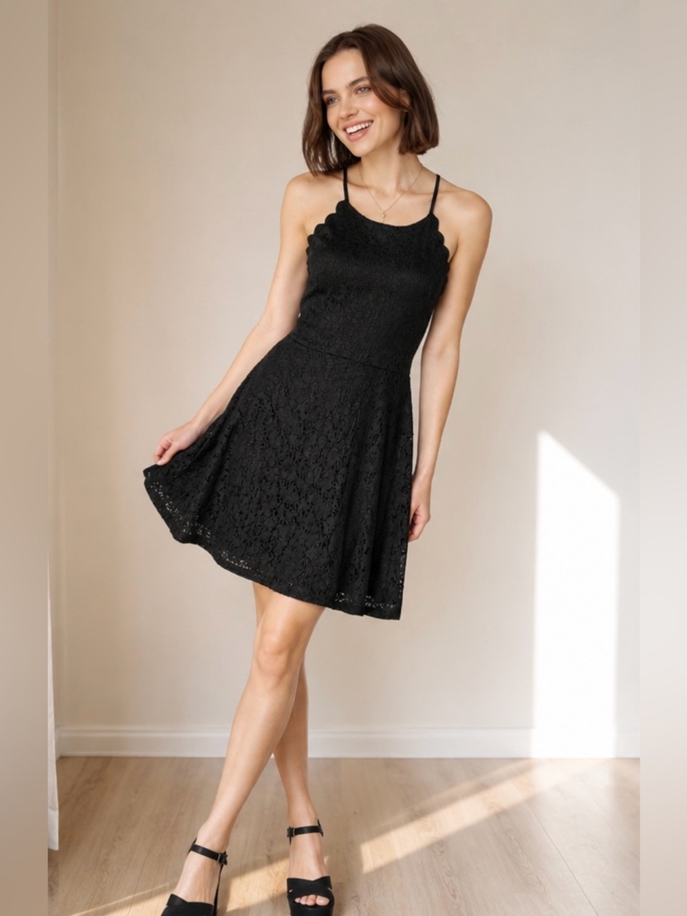 No Boundaries Black XS Lace Fully Lined Dress Crochet Witchy Boho Whimsigoth